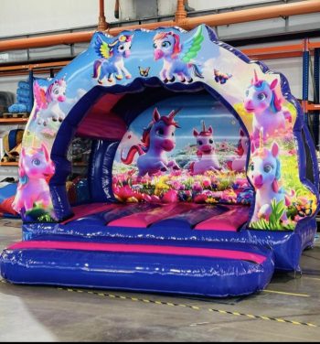 Front view of the 12x12ft 3D Unicorn Contoured Bouncer by Wild Atlantic Bouncy Castles