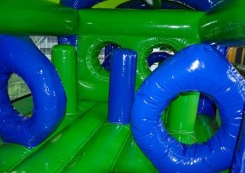 60ft Blue and Green Obstacle Course Bouncy Castle - Image 2